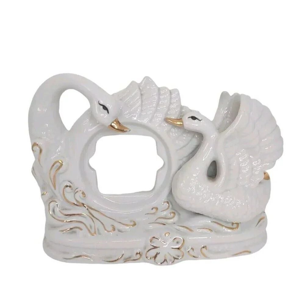 Vintage Swans Lusterware Iridescent White Gold with Center Frame Area RARE